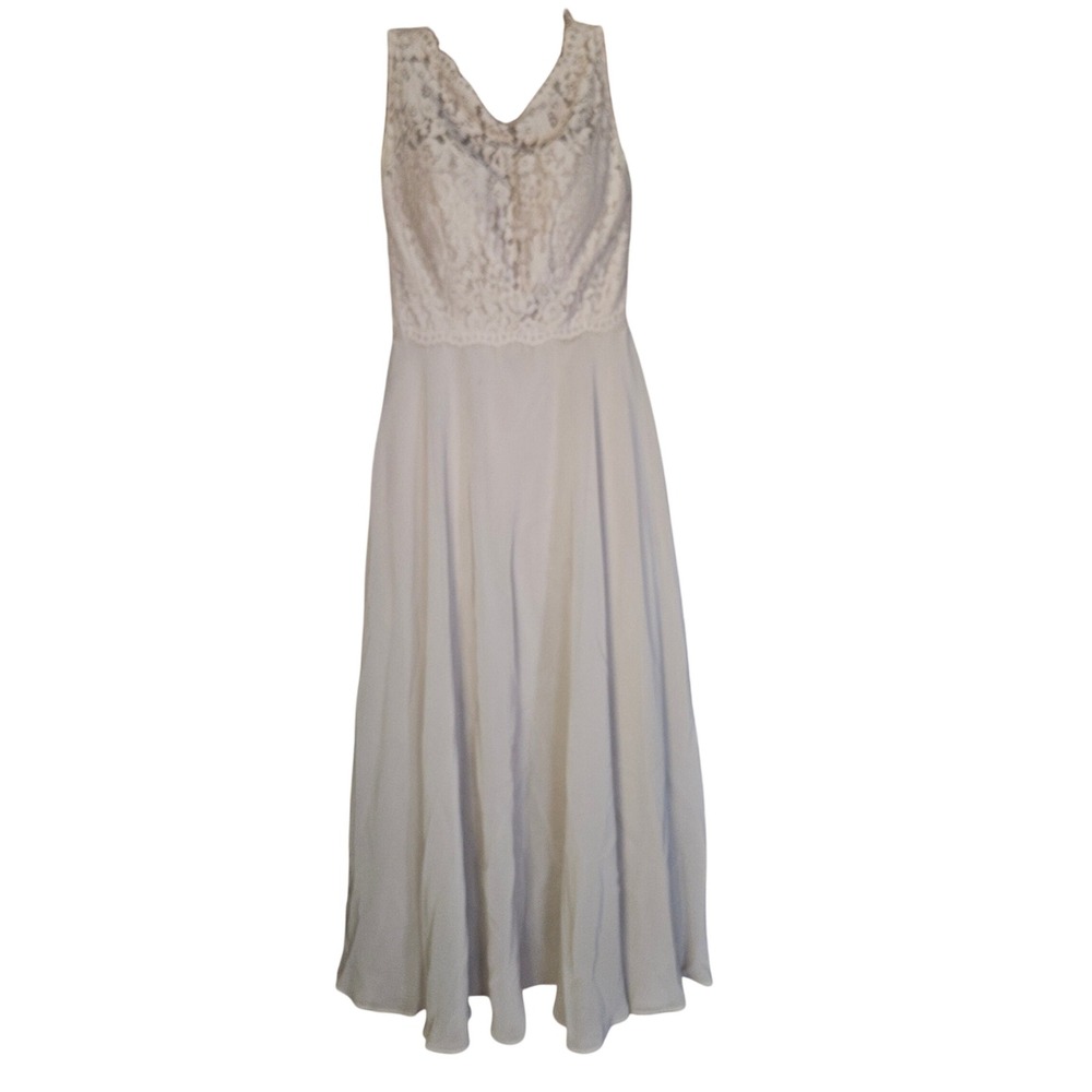Christina Wu Maxi Dress Womens 6 Celebration Taupe Lace Chiffon V-Neck 22813